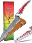 SANMUZUO 8 inch Serrated Bread Knife, Japanese VG-10 Damascus Steel Kitchen Knife, Ultra Sharp Bread Cutting Knife with Full-tang Handle in Red Resin, LA-S9 Series