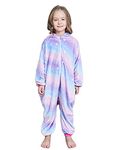 FuRobes Unisex Kids Animal Unicorn Pajamas Onesie One Piece Children Cartoon Halloween Cosplay Costume Gift, Bright Purple Galaxy, 6-8 Years (45"-49")