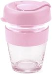 Reusable Glass Coffee Cup/Travel Mug with Lid - Heat Resistant Sleeve Surround Eco Friendly with Plugged Removable Lid (Pink)