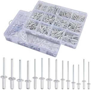 600pcs/1200pcs silver Rivets Pop Rivets Assortment Kit, 14 SAE Sizes Aluminum Rivets (3/32" 1/8" 5/32" 3/16"), Assorted Blind Rivets with Reinfored Divider & Labeled Case (1200)