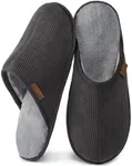 VeraCosy Men's Corduroy Scuff Slippers Soft Comfy Memory Foam Non-slip Indoor House Shoes Charcoal Gray, 9-10 US