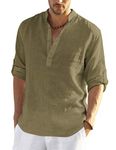 COOFANDY Men's Casual Long Sleeve Henley Shirts Cotton Linen Premium Beach T-Shirt Army Green