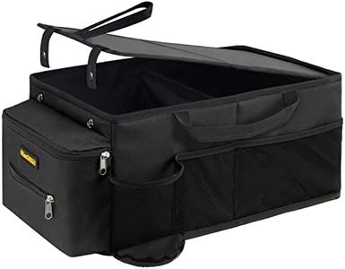 DiGeeONEGU Car Seat Organizer-Car Organizer Front Back Seat,Car Organizers and Storage,Passenger with Lid Tissue Box Cup Holder & 7 Mesh Pockets, Road Trip Essentials for Kids, (DG-CO-BL01)