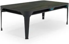 Cornilleau - Hyphen Outdoor - Outdoor Pool Table Convertible into a Dining Table, Weatherproof, Made in France - Black Frame - Dark Grey Cloth - Pockets Water Blue - Dinner Tops: Black Wood Decor