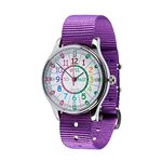 EasyRead Time Teacher Waterproof Watch - Watch For Kids - Learn To Tell The Time Watch For Boys & Girls - 3 Step Time Teacher Kids Watch - Past/To Rainbow Face - Analogue Easy To Read Dial - Purple