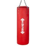 KORE Ultimate 4 Feet Filled Heavy Red Punching Bag PU Leather Boxing MMA Sparring Punching Training Kickboxing Muay Thai with Rust Proof Stainless Steel Hanging Chain