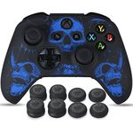 YoRHa Laser Carving Silicone Skin for Xbox One S/X Controller x 1(Blue) with Pro Thumb Grips x 8