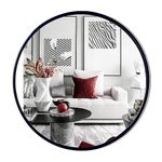 Mesida 24" Black Circle Deep Set Metal Round Frame Mirror Contemporary Brushed Metal Wall Mirror Glass Panel Deep Set Design for Washing Room Living Room Home Decoration