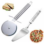 CHEFPREP Premium 100% Stainless Steel Pizza Cutter Multipurpose Cutter for Pizza, Sandwich, Cakes & Burgers (Pizza Cutter + Server)