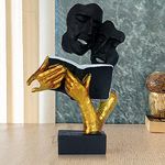 zart Polyresin Handicrafted Book Reading Modern Art Face Sculpture Item Fantasy Figurine Antique Colour Showpiece For Home Decor(Black And Golden,Standard)13" Inch Size