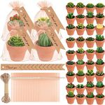 MTLEE 48 Pcs Succulent Cactus Candles Set Mini Tealight Candles Baby Shower Cactus Decorations Plant Candle with Mini Terracotta Clay Gift Tags Organza Bags for Birthday Wedding Party Favors