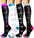 4 Pairs Copper Compression Socks for Women & Men Circulation 15-20 mmHg - Best Support for Nurses, Running