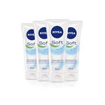 NIVEA Soft Tube (75ml), Pack of 4, Moisturising Cream for Face, Body and Hands with Vitamin E and Jojoba Oil, Intensive Everyday Moisturiser, 4 x 75 ml