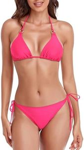 RELLECIGA Women's Watermelon Red Brazilian Bikinis Halter String Triangle Top with Cheeky Bikini Bottom Size Small