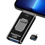 USB Stick 128GB,Flash Drive for iPhone-4 in 1 Photo Memory Stick External Storage Pen Drive Compatible for IOS/Android/Tablet/PC and Devices with Micro USB 3.0/OTG (Black, 128G)