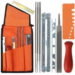 Belle Vous Chainsaw Sharpener File Kit - 1 Flat & 3 Round Files, Wood Handle, Depth Gauge, Quick Check Gauge, Bar Groove Cleaner & Filing Guide - for Sharpening & Filing Chain Saw & Other Blades