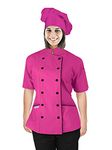 Chef Apparel Short Sleeves Women's Ladies Chef's Coat Jackets with Chef Hats by XL (for Bust 40-41), Pink