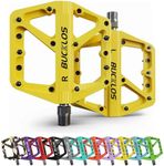 BUCKLOS Mountain Bike Pedals MTB Pedals Flat, Adult Bicycle Road Bike Large Platform Nylon Non-Slip Pedal for Gravel Bike/Hybrid Bike 9/16"（Yellow）