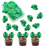 Morofme 48pcs Edible Tropical Turtle Leaves Cupcake Toppers, Palm Leaf Cake Topper, Edible Wafer Paper Leaf Cake Decoration for Hawaii Aloha Jungle Summer Theme Wedding Birthday Baby Shower Party