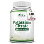 Potassium Supplement 1550mg & Vitamin C - 240 Vegan Tablets - 4 Month Supply - High Strength Potassium Citrate - Natural Electrolytes Support - Nu U Nutrition