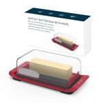 Airtight Butter Dish with Lid and Knife, Plastic Butter Holder for Countertop and Refrigerator, Keep Butter Fresh-Easy Scoop-Dishwasher Safe, Butter Tray for West/ East Coast Butter, Red