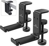 APPHOME 2 Pack Upgrade Foldable Headphone Stand Under Desk PC Gaming Headset Hanger Holder Hook Clamp with Built in Cable Clip Organizer Space Save Mount Fold Upward Not in Use, Universal Fit, Black