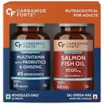 Carbamide Forte Multivitamin Tablet for Men with Probiotics & Salmon Omega 3 fish oil capsules | Salmon Fish Oil Omega 3 Capsule 1000mg and Multivitamin Tablets Combo | 60 Tablets + 60 Softgel Capsules