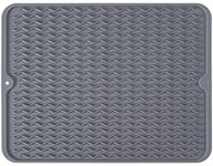 Silicone Dish Drying Mat, Non-Slip Easy Clean Sink Mat Large Heat-resistant Dish Drainer Mat for Kitchen Counter, Sink, Refrigerator or Drawer liner (18" x 16", GREY)