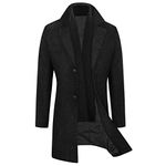 WULFUL Men Wool Trench Coat Slim Fit Winter Coat, Black, X-Large