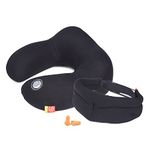 GiGi (G-1333) Car Neck Pillow with Memory Foam Neck Support for Car + Ear Pad + Eye Pad (Grey) (Black)