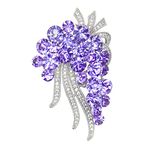 SinglinArt Flower Brooches and Pins for Women Girls Purple Rhinestone Crystal Jewelry