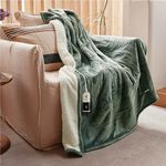 GOTCOZY Electric Blanket Heated Throw 130x160cm -Soft Silky Plush Heated Blanket with 6 Heat Settings & 10 Hours Auto-Off Timer For Home Office Use Machine Washable CE Certified(Green)