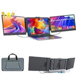 Kwumsy Triple Portable Monitor For Laptop-14Inch FHD 1080P Triple Dual Screen Monitor For Laptop,Plug&Play Compatible With Wins/Mac/Chrome,For 13'' -17.3'' Max Width 405mm Laptops, No Driver Required.