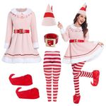 Womens Holiday Elf Costume Budby The Elf Costumes Set Adult Elf Dress Christmas Cosplay Holiday Party Costumes(Small)