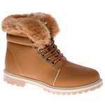 Ladies Ankle Boots Womens Fur Collar Flat Grip Sole Army Combat Warm Winter Casual Fashion High Top Lace Up Snow Shoes Size 3-8 Camel