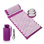 BULZEU Acupressure Mat & Pillow Set, Acupuncture Mat, Spike Acupuncture Massage Mat with Travel Bag For Relieving Back, Neck and Shoulder Pain, Relieving Muscle Tension and Stress（Purple）