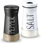 Afrodite Salt and Pepper Shakers Set, Stainless Steel Salt and Pepper Sprinkler for Restaurant with Glass Bottom, Spice Dispenser Ideal for Himalayan, Kosher, Black and White Pepper (Black + White)