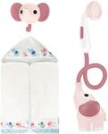 Yookidoo Baby Bath Elephant Shower Head Gift Set - Includes Hooded Towel & Hanger - Control Water Flow from 2 Elephant Trunk Knobs for Maximum Fun in Tub or Sink Newborns or Toddlers (Blush Pink)