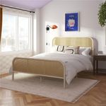 Mr. Kate Roxanne Metal Platform Bed Frame with Cane Headboard, Queen, Parchment White