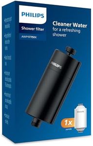 Philips Water in-Line Shower Filter, 50 000 L Filtration Capacity, Black, Reduces Chlorine by up to 99%, Easy to Install, fits All Standard Hoses and taps