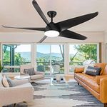 Uaikiea 60 inch Black Ceiling Fan with Light and Remote, Modern Large Outdoor Patio Ceiling Fan with Dimmable Light, Quiet Reversible DC Motor for Farmhouse Bedroom Living Room Office