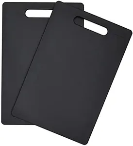 2 Pack Small Plastic Cutting Boards for Kitchen with Handles for Food, Fruits, Vegetables (Black, 7.7 x 11.6 In)