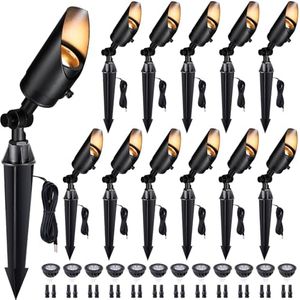 Gardenreet Die-Cast Brass Spot Light LED, Outdoor 12V Uplighting Waterproof, Low Voltage Landscape Lights Metal Black for Fence Fountain, with Warm White MR16 Replaceable Bulbs (12 Pack)