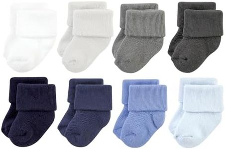 Hudson Baby Unisex Baby Cotton Rich Newborn and Terry Socks, Solid Blue Gray 8 Pack Terry, 0-6 Months