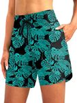 G Gradual Women's 7" Quick Dry High Waisted Swim Board Shorts with Zipper Pockets UPF 50+ Beach Shorts for Women with Liner, Leaf, Small