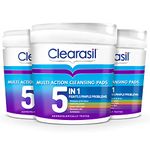 Clearasil 5-In-1 Multi-Action Cleansing Salicylic Acid Pads, Face Exfoliating For Acne Prone Skin, Unblock Pores, Reduces Blackheads, Pimples & Excess Oil, Everyday Spot Prevention, 65's (Pack Of 3)