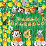 FI - FLICK IN 75 pcs 4th Birthday Decoration for Boys Animals Cutouts Foil Balloons Jungle Theme 4th Birthday Decoration Kit Lion King Party Decoration (Pack of 75, Green & Yellow)