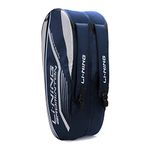 Li-Ning Hot Shot Triple Zipper Polyester Badminton Kit Bag (Navy/Silver, Large) | Easy - Access Compartments | Spacious | Unisex - Men, Boys, Girls, Women