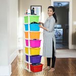 PARASNATH Boxo 7 Layer MultiColour, MultiPurpose Modular Drawer Storage System for Home, Office with Trolley Wheels & Anti-Slip Shoes (Hight 135 cmxWidth 38 cmxLength 30 cm) Made In India, Rectangular