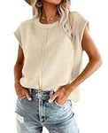 OFEEFAN Sweater Vest for Women Cap Sleeve Tops Knit Lightweight Sweatersc XS-XL, 01- Apricot, Small